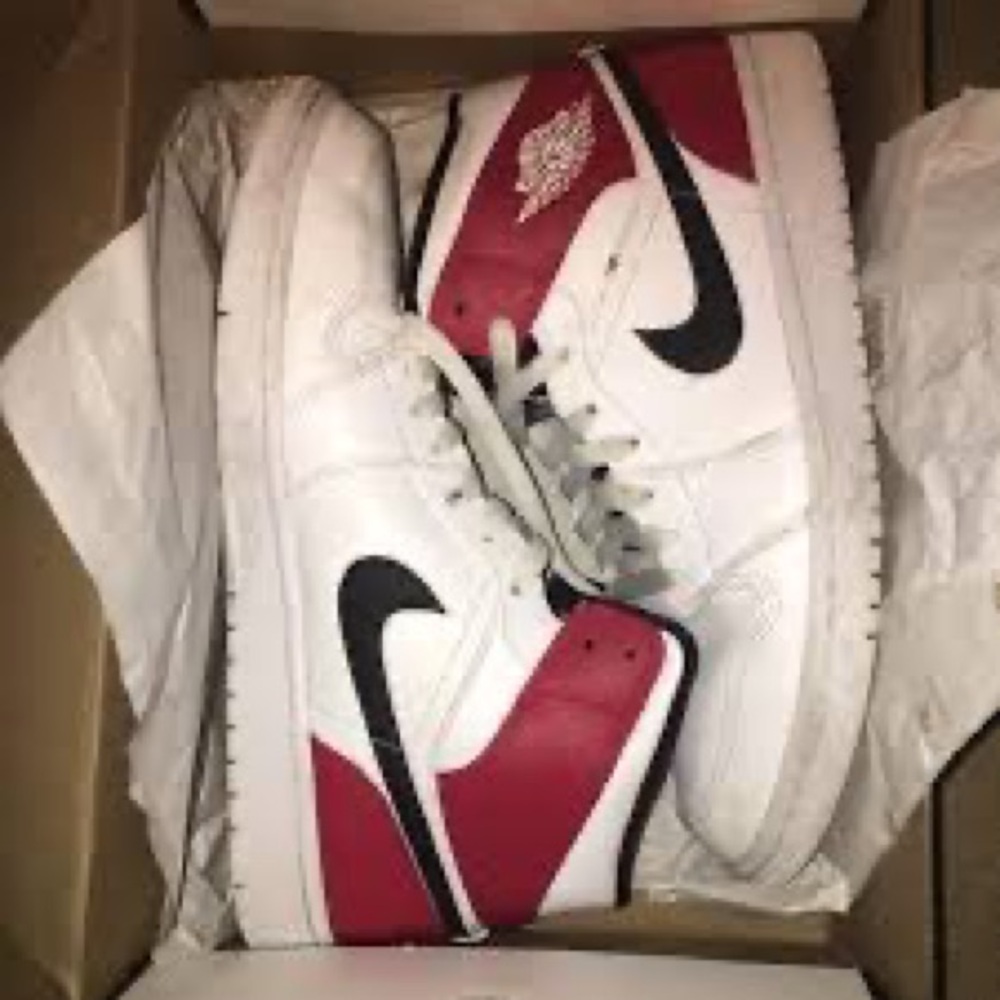 Red black and white air Jordan mids
